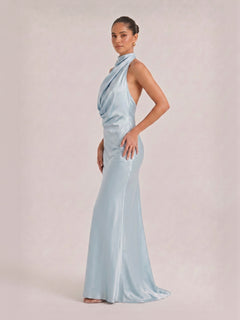 Elegant Draped Neckline Exquisite Satin Maxi Dress