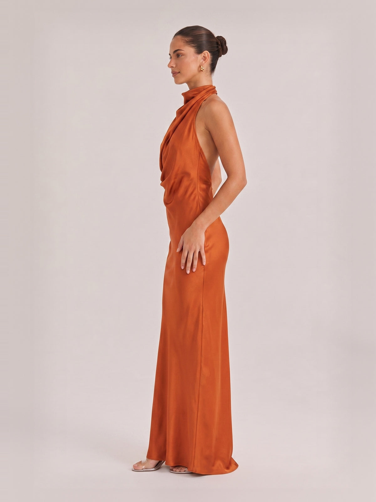 Elegant Draped Neckline Exquisite Satin Maxi Dress