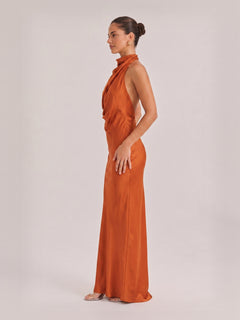 Elegant Draped Neckline Exquisite Satin Maxi Dress