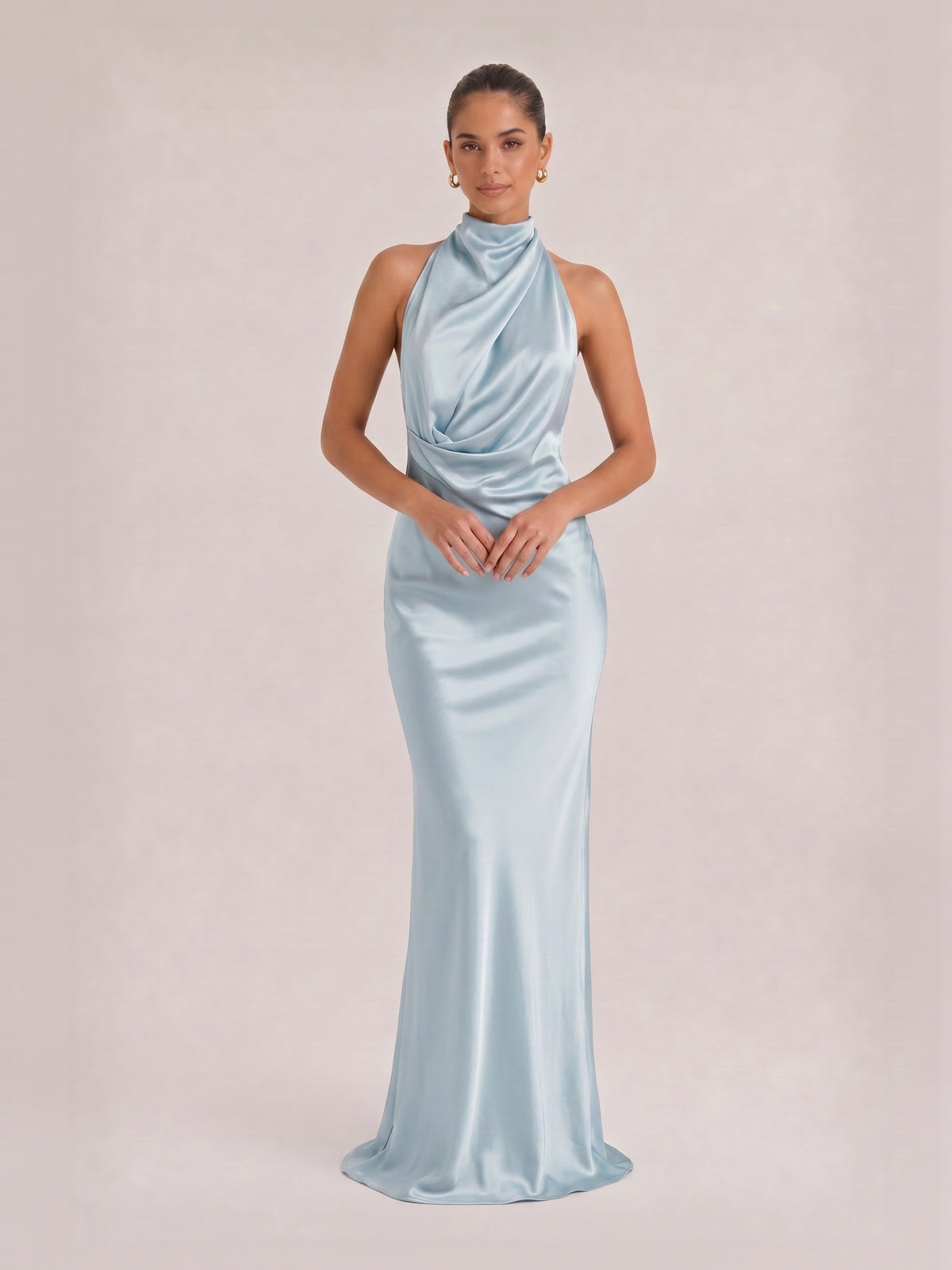 Elegant Draped Neckline Exquisite Satin Maxi Dress