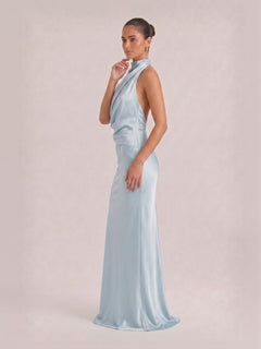 Elegant Draped Neckline Exquisite Satin Maxi Dress