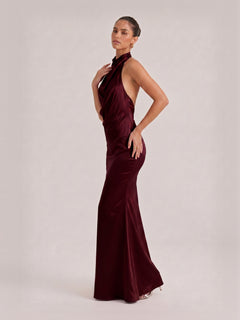 Elegant Draped Neckline Exquisite Satin Maxi Dress