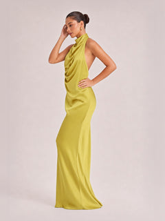 Elegant Draped Neckline Exquisite Satin Maxi Dress