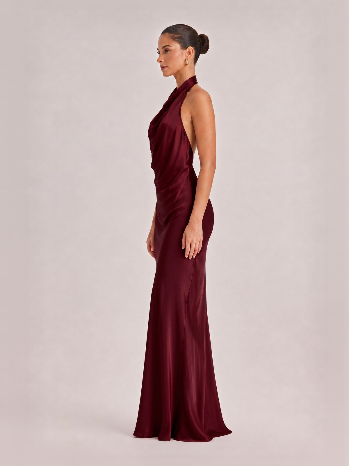 Elegant Draped Neckline Exquisite Satin Maxi Dress