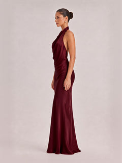 Elegant Draped Neckline Exquisite Satin Maxi Dress