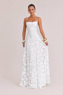 Elegant Floral Lace Spaghetti Strap Maxi Dress