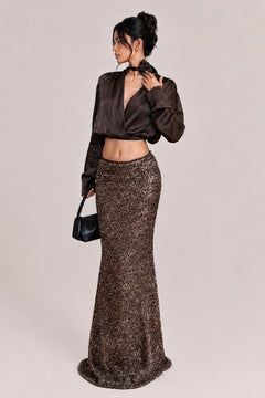 Vintage Charm Two-Piece: Satin Crop And Sequined Mermaid Dress