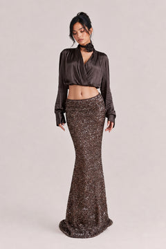 Vintage Charm Two-Piece: Satin Crop And Sequined Mermaid Dress