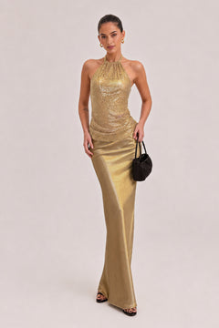 Off-the-shoulder Sequined Off-the-shoulder Top And High-waisted Satin Mermaid Skirt