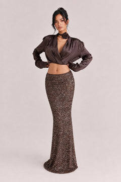 Vintage Charm Two-Piece: Satin Crop And Sequined Mermaid Dress
