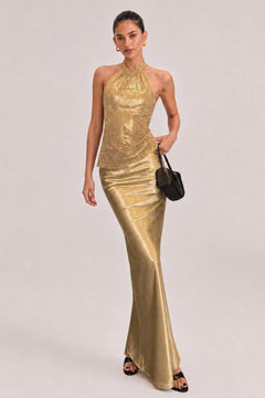 Off-the-shoulder Sequined Off-the-shoulder Top And High-waisted Satin Mermaid Skirt