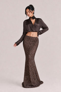 Vintage Charm Two-Piece: Satin Crop And Sequined Mermaid Dress