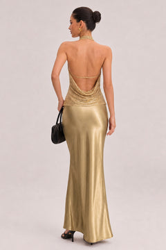 Off-the-shoulder Sequined Off-the-shoulder Top And High-waisted Satin Mermaid Skirt