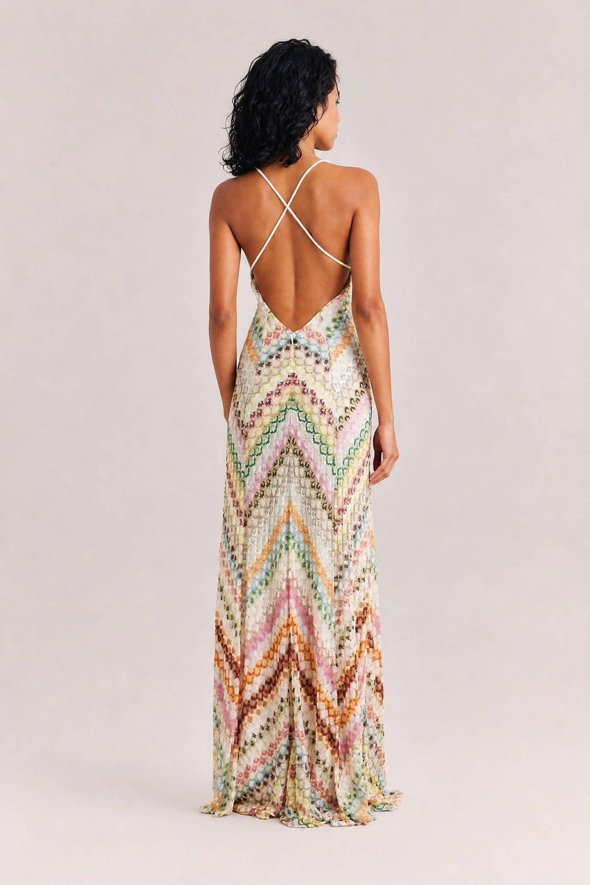 Unique Knit Colorful Herringbone Open Back Maxi Dress