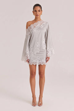 White Lace Stitching Off-Shoulder Top Skirt Set
