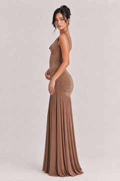 Sexy Cowl Neck Ruched Maxi Dress