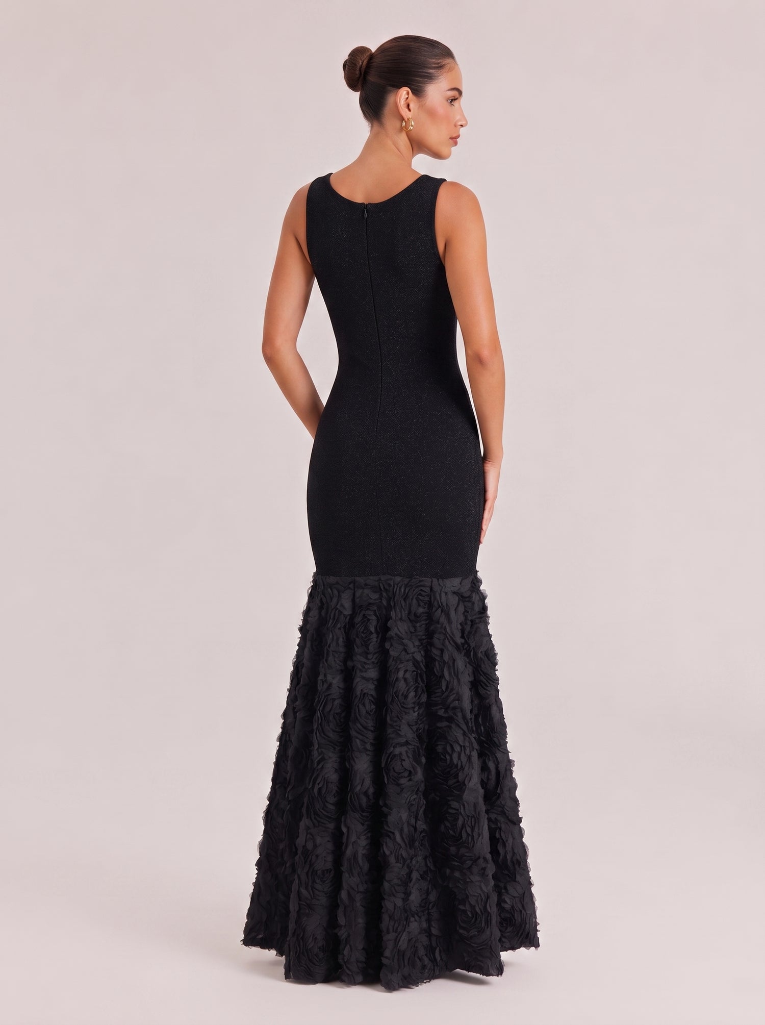 Black Square Collar Sleeveless Slim-Fit Three-Dimensional Flower Fishtail Long Evening Gown