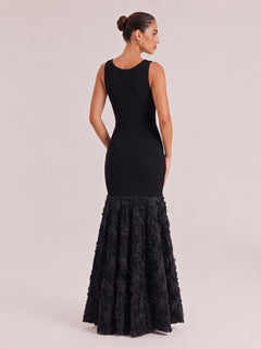 Black Square Collar Sleeveless Slim-Fit Three-Dimensional Flower Fishtail Long Evening Gown