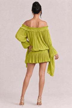 Green Strapless Ruffled Mini Dress