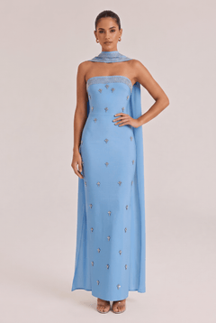 Sky Blue Strapless Nail Drill Long Dress