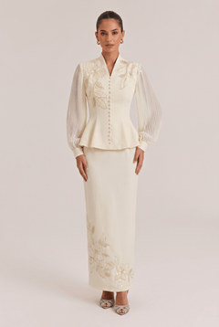 Embroidered Beaded Flower Trim French Elegant Slim Two-Piece Dress Set