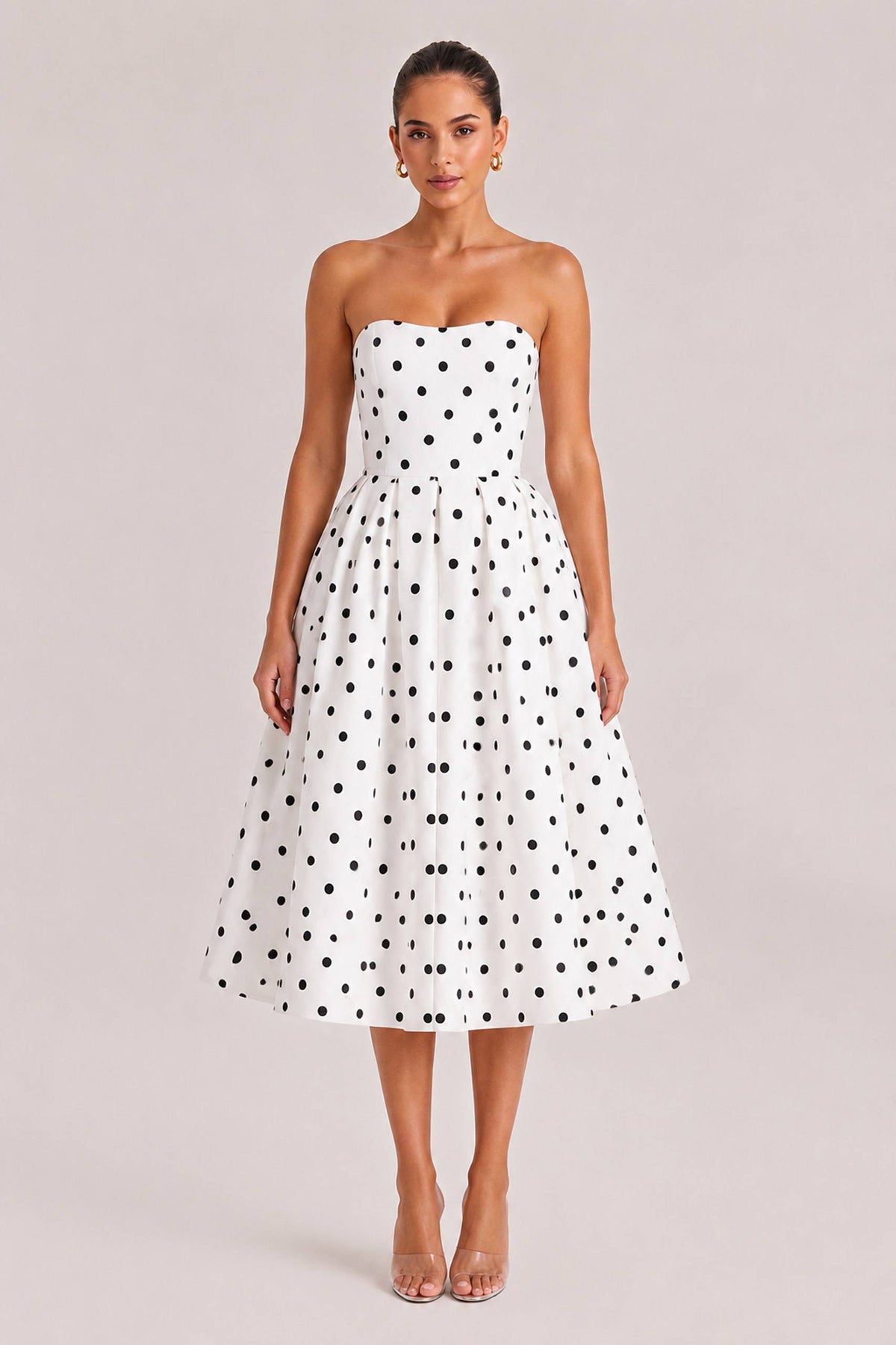Elegant Retro Polka Dot Print Midi Dress