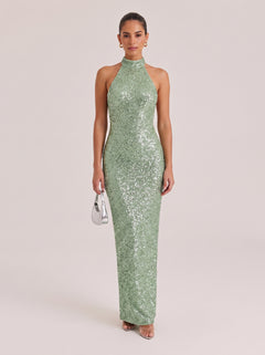 Sleeveless Sequins Slim-Fit Fishtail Long Evening Gown
