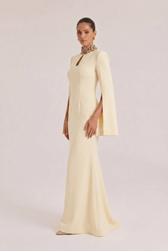 Vertical Collar Beaded And Diamond Split Dress