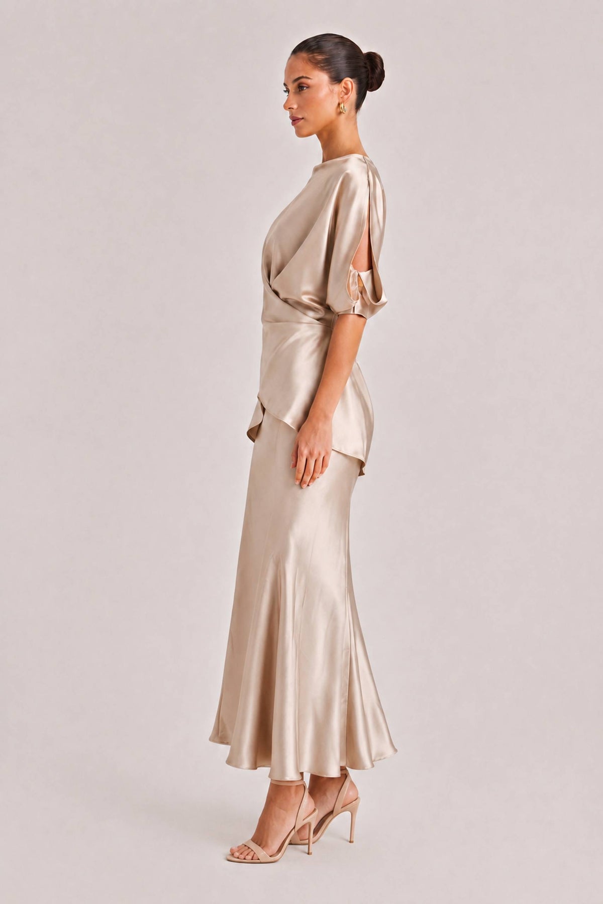 Elegant Satin Drawstring Belt Shirt Two-piece Set