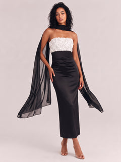 Champagne Ivory Beaded Strapless Mermaid Gown – Detachable Sheer Capelet, Silk-Blend Satin