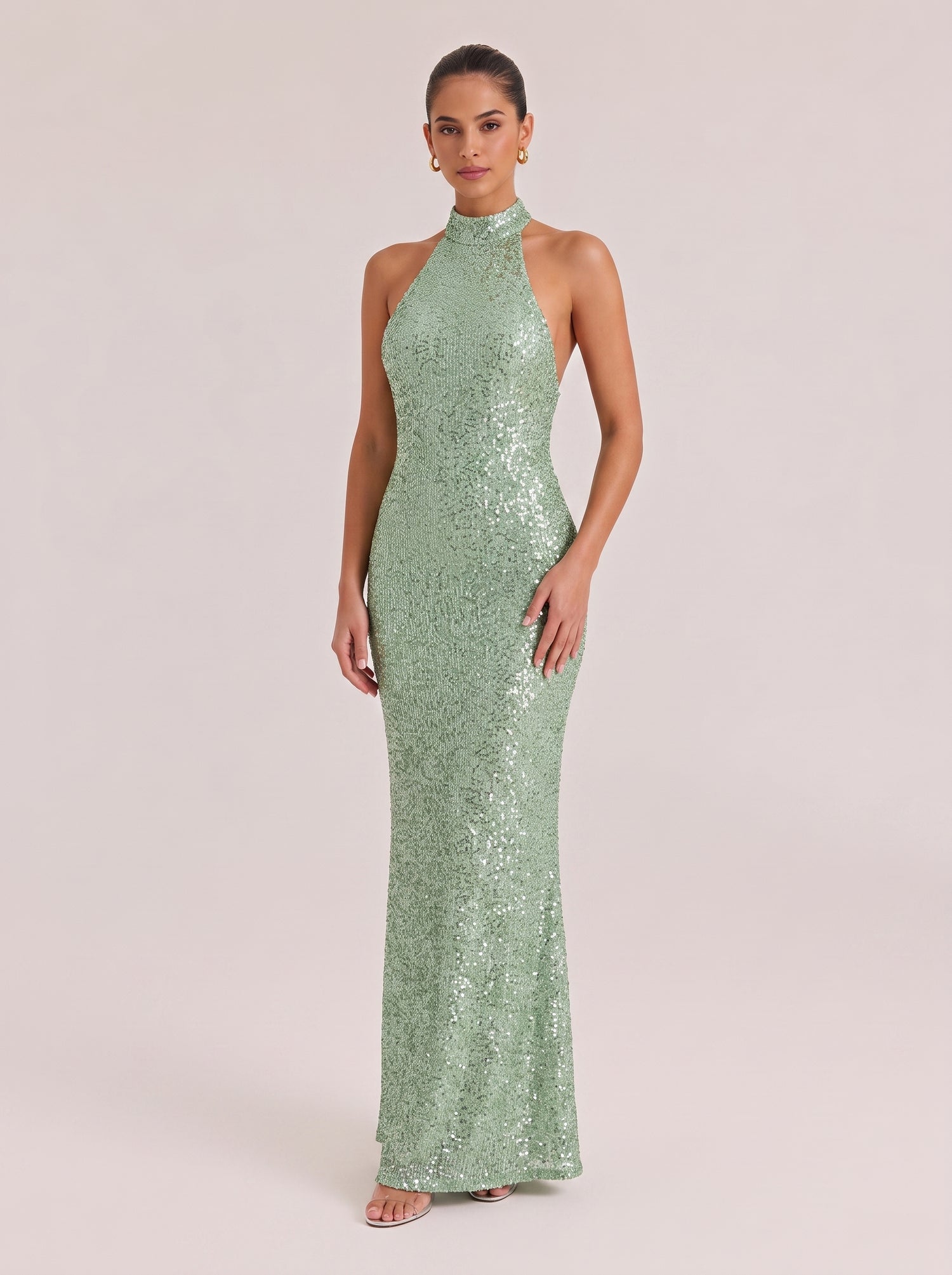 Sleeveless Sequins Slim-Fit Fishtail Long Evening Gown