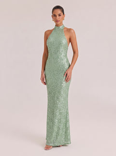 Sleeveless Sequins Slim-Fit Fishtail Long Evening Gown