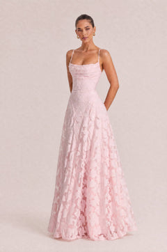 Elegant Floral Lace Spaghetti Strap Maxi Dress