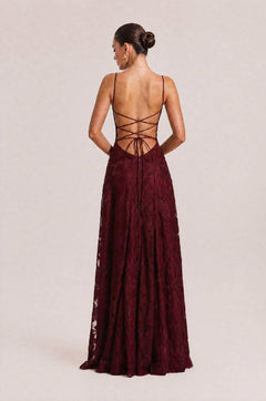 Elegant Floral Lace Spaghetti Strap Maxi Dress