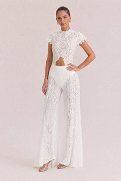 Lace Long-sleeved Top And Wide-leg Pants Set