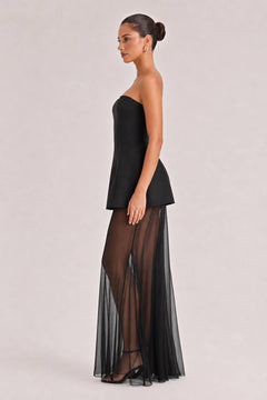 Elegant Sweetheart Sheer Ruffle Maxi Dress