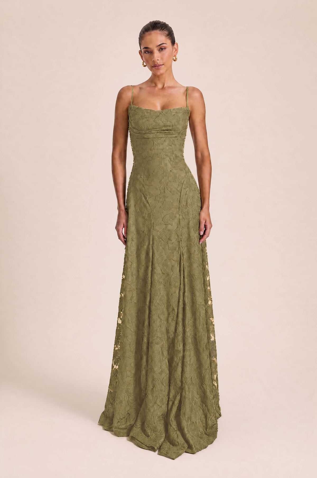 Elegant Floral Lace Spaghetti Strap Maxi Dress