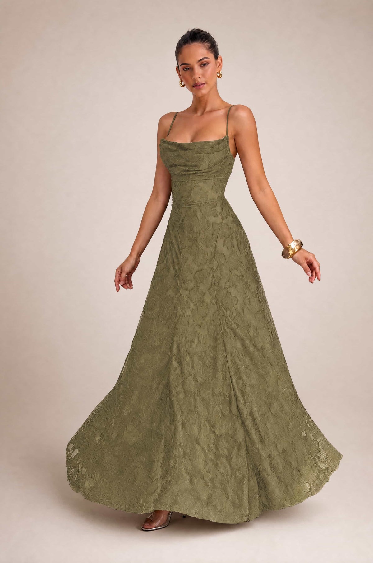 Elegant Floral Lace Spaghetti Strap Maxi Dress