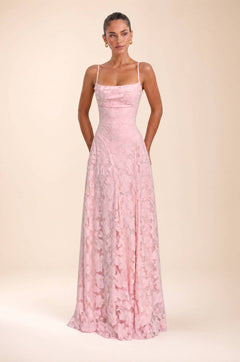 Elegant Floral Lace Spaghetti Strap Maxi Dress