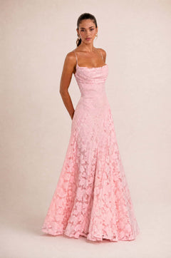 Elegant Floral Lace Spaghetti Strap Maxi Dress