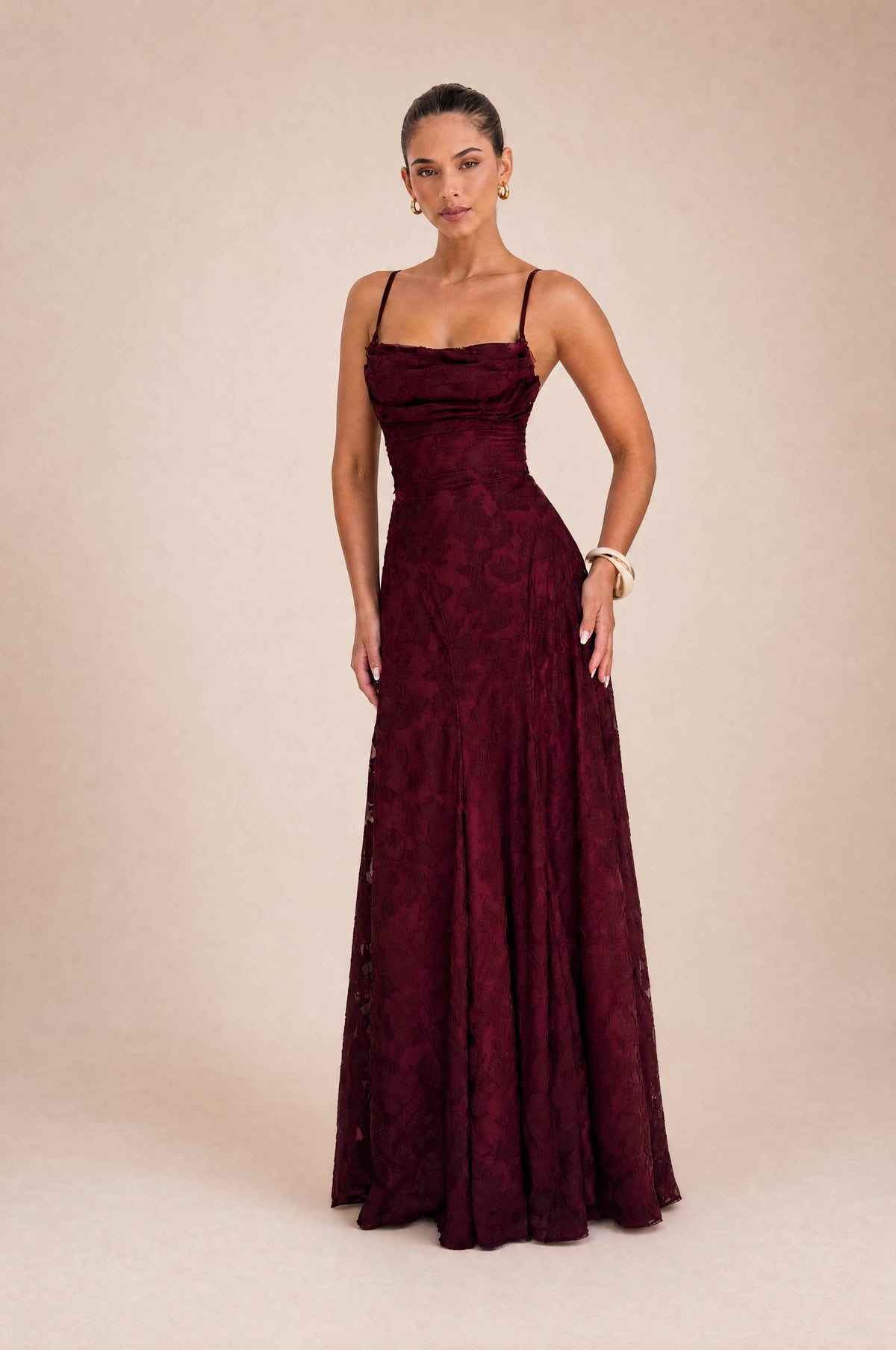 Elegant Floral Lace Spaghetti Strap Maxi Dress