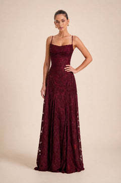 Elegant Floral Lace Spaghetti Strap Maxi Dress