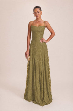 Elegant Floral Lace Spaghetti Strap Maxi Dress