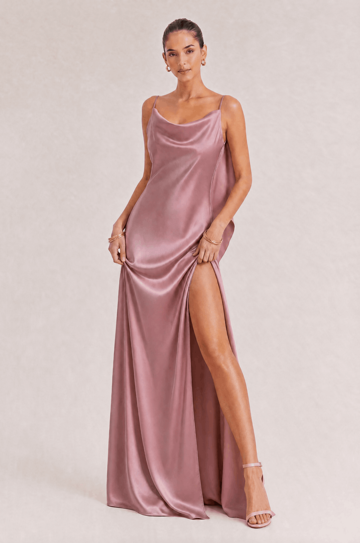 Sexy Elegant Satin Side High Slit Maxi Dress