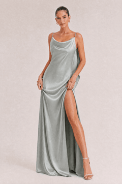 Sexy Elegant Satin Side High Slit Maxi Dress