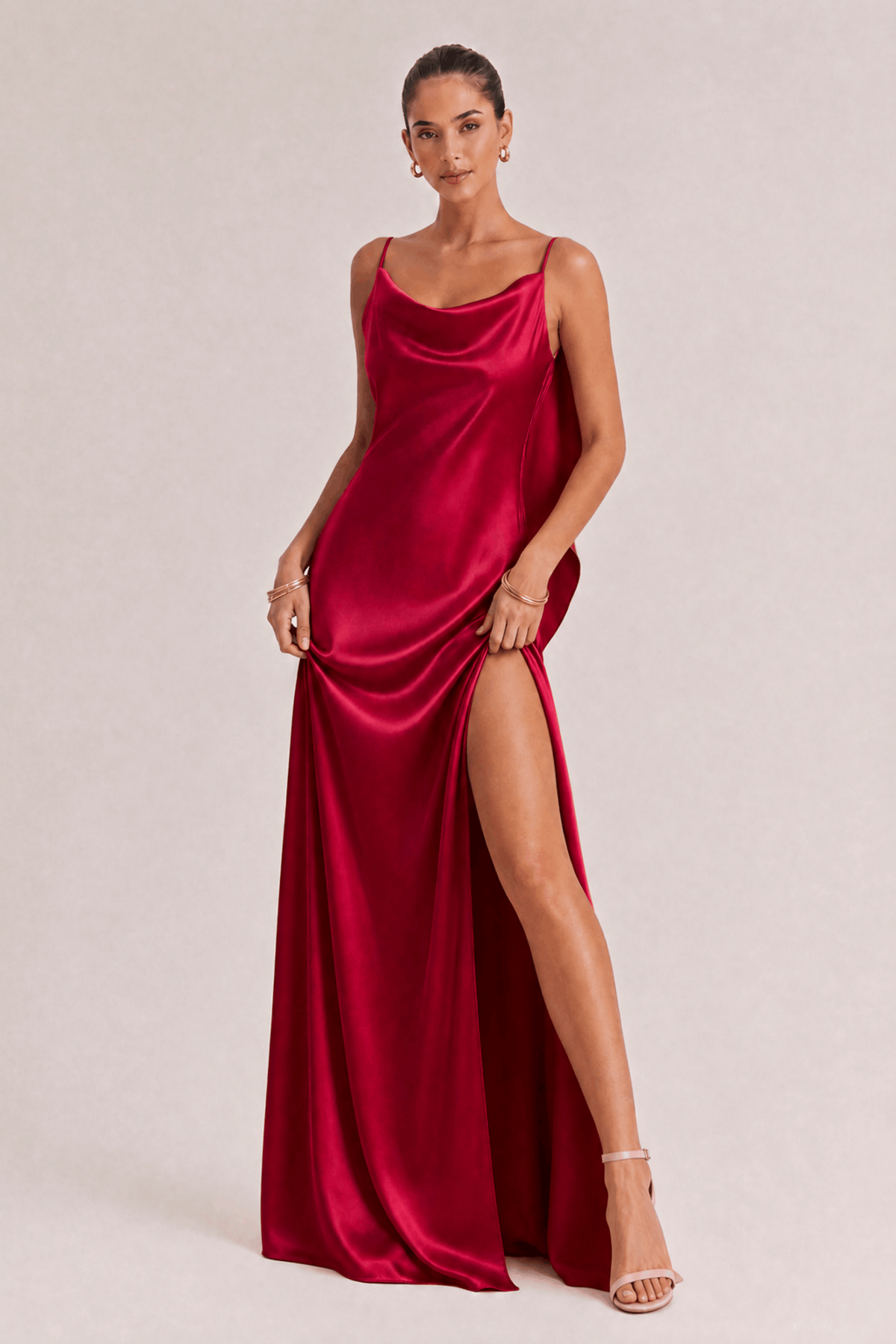 Sexy Elegant Satin Side High Slit Maxi Dress