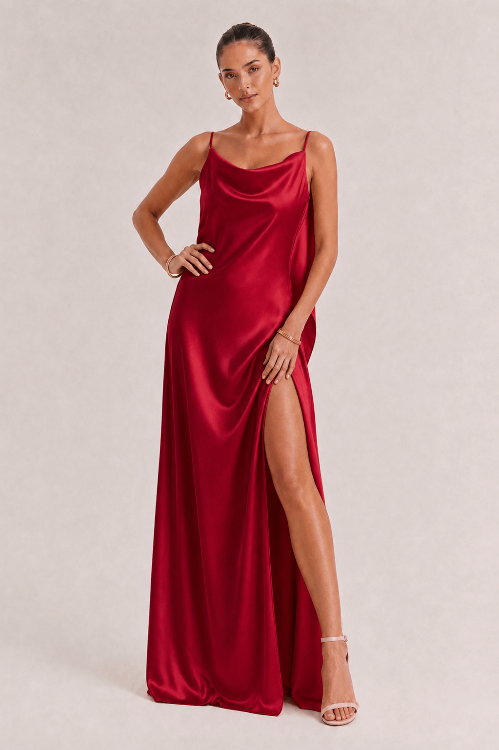 Sexy Elegant Satin Side High Slit Maxi Dress
