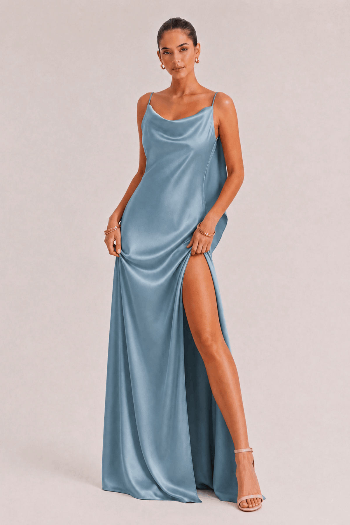 Sexy Elegant Satin Side High Slit Maxi Dress