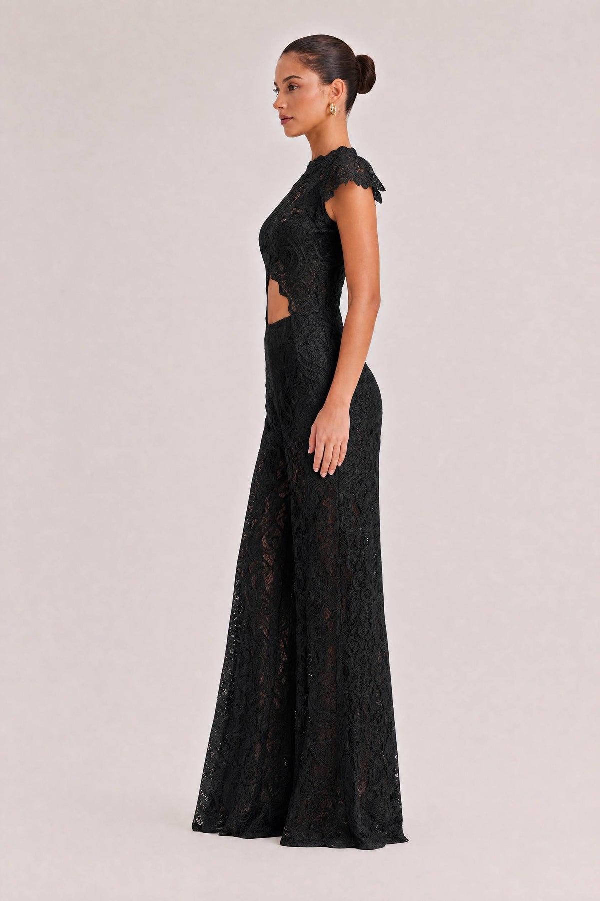 Lace Long-sleeved Top And Wide-leg Pants Set