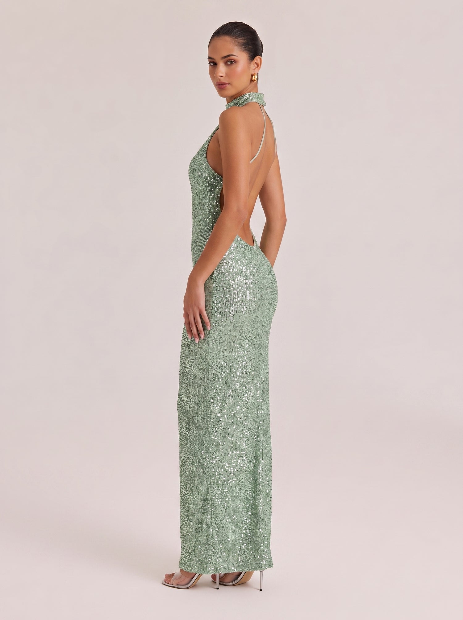 Sleeveless Sequins Slim-Fit Fishtail Long Evening Gown